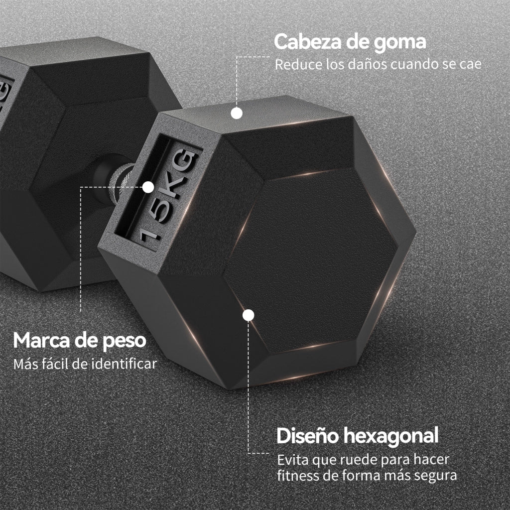 Set di 2 manubri esagonali ¨C Minimal ¨C 15 kg ferro gomma
