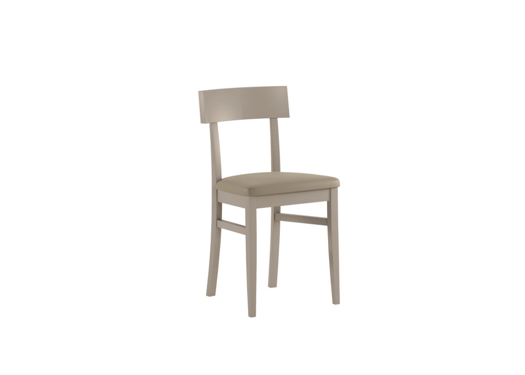 Sedia da interno Monaco in legno di faggio laccato colore tortora con seduta imbottita in similpelle e schienale in legno - 2 pezzi
