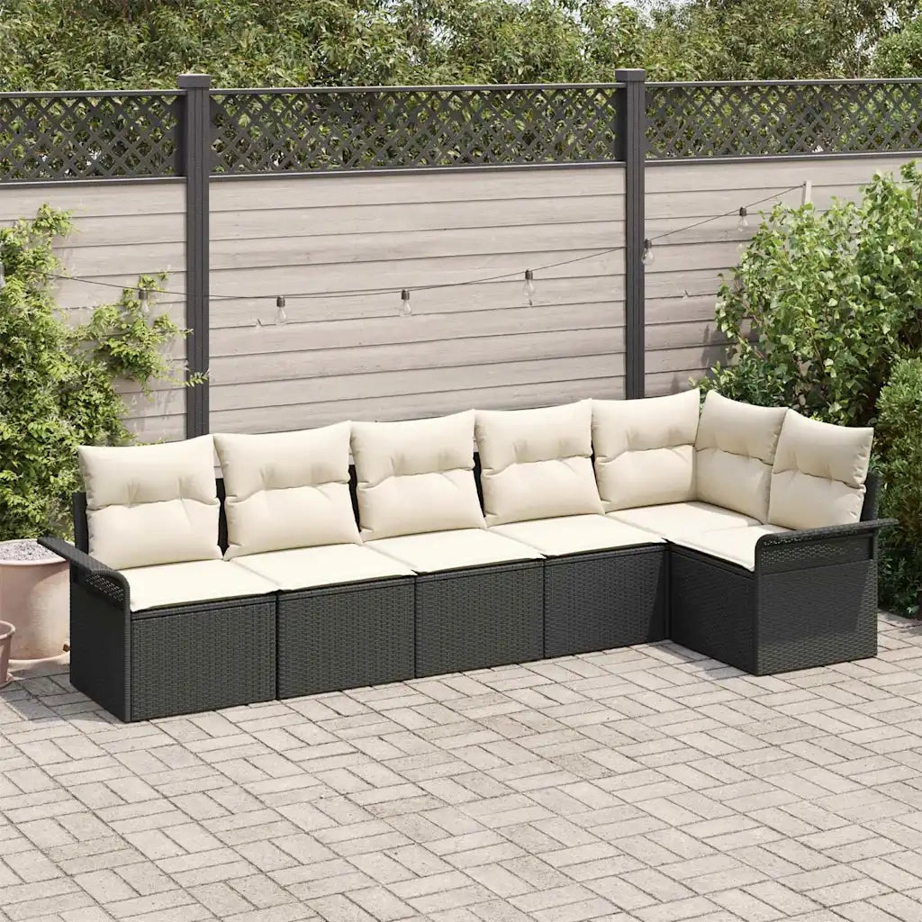 Set Divano da Giardino con cuscino 6 pcs Nero polyrattan