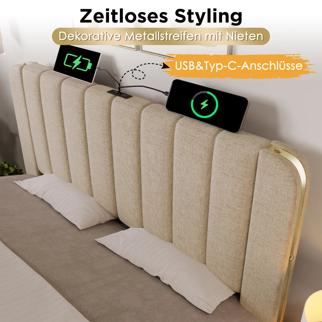 Letto imbottito con cassetti e USB-C - Xylo - 160x200 be?owe
