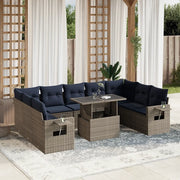Set Divani da Giardino 10 pz con Cuscini Grigio in Polyrattan 3268111