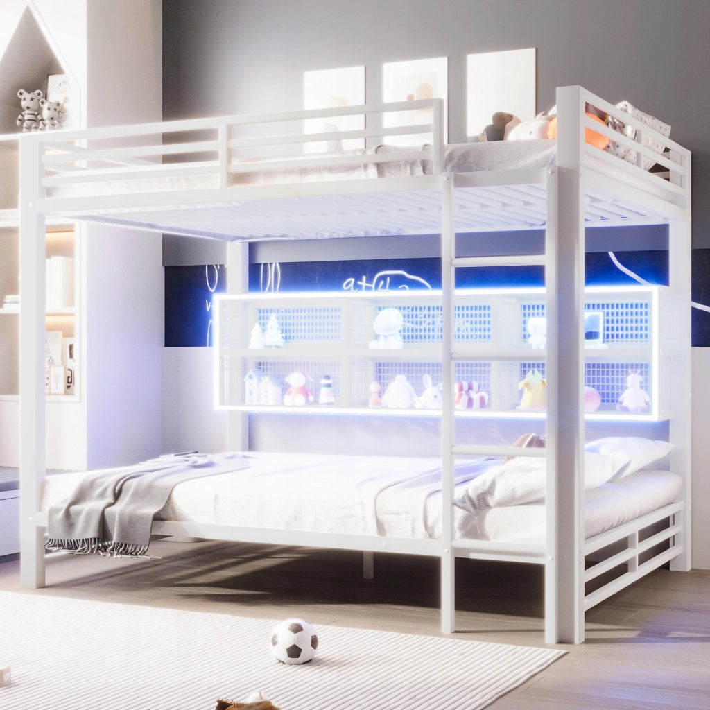 Letto a castello 140x200 con armadietti e LED - Xylo - Bianco