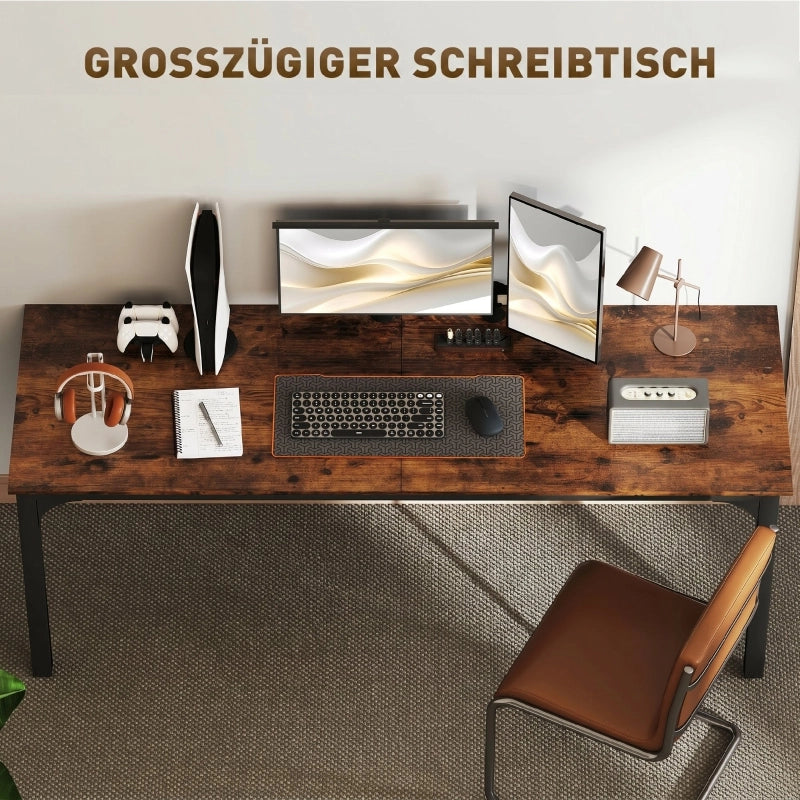 Scrivania, scrivania per computer, design rustico, ampio spazio, truciolato, marrone