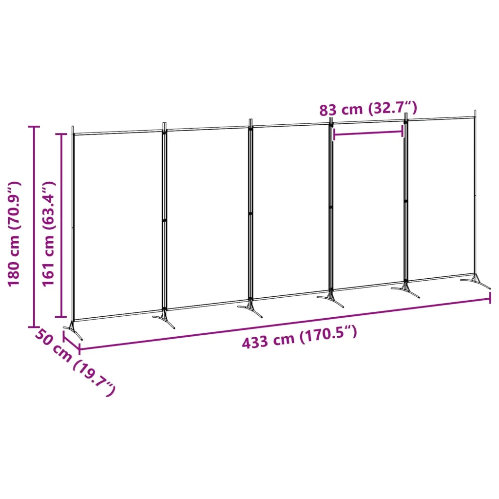 Divisorio Ambienti | Divider per stanze | Paravento a 5 Pannelli Beige 433 x 180 cm Tessuto
