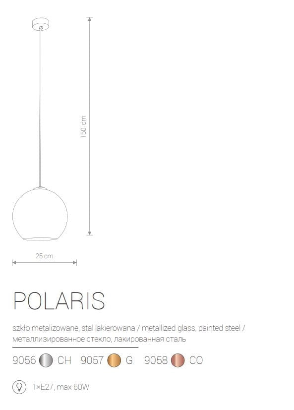 Lampada a sospensione Nowodvorski Polaris rame Ø25 9058