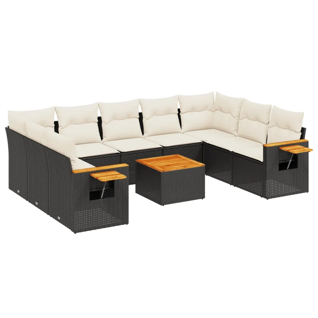 Set Divani da Giardino 10pz con Cuscini in Polyrattan Nero 3259522