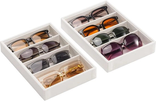 Organizzatore per occhiali da sole, 4 contenitori per occhiali da sole, contenitore per occhiali da sole, display per occhiali, contenitore per occhiali da sole - 2 pacchi, beige