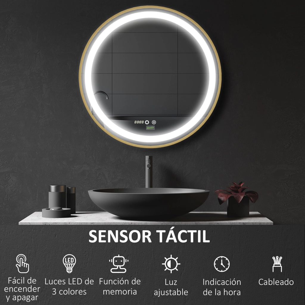 Specchio da Bagno con Luce LED Tattile Regolabile ¨C Xylo ¨C ?60cm Dorato