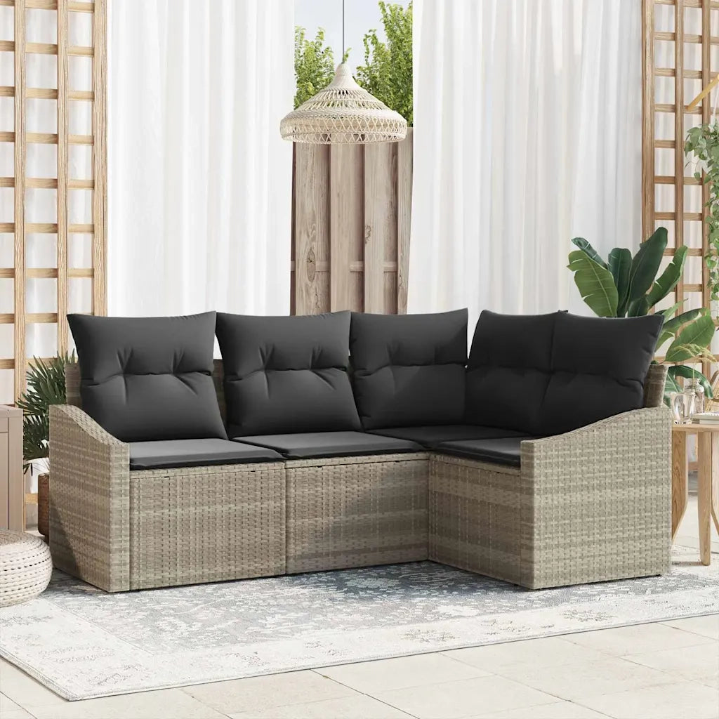 Set Divano da Giardino 4 pcs Grigio chiaro polyrattan