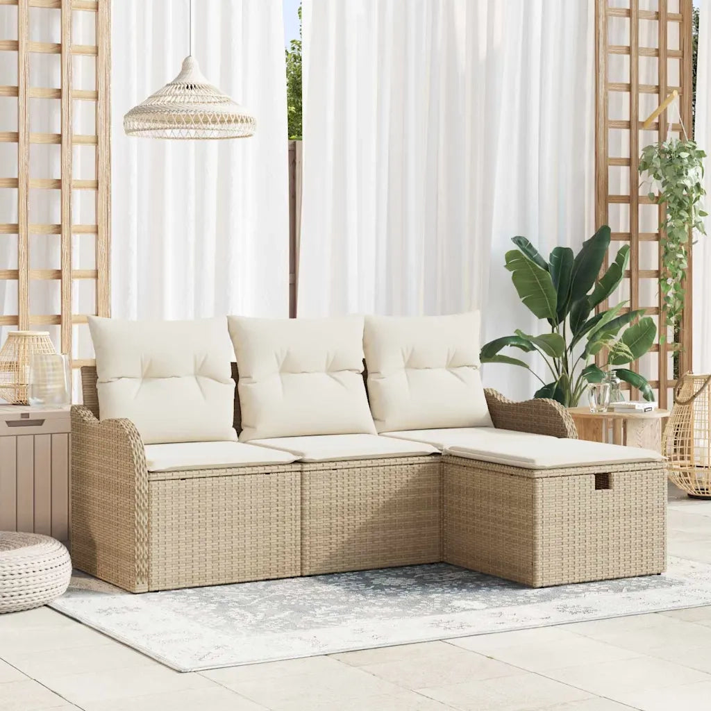 Set Divano da Giardino 4 pcs Beige e Crema polyrattan 3358950