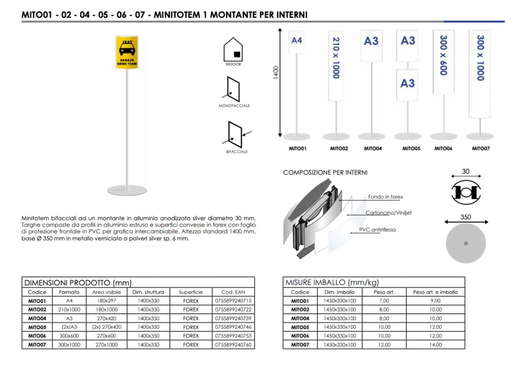 Mini Totem bifacciale A3 verticale inclusa STAMPA