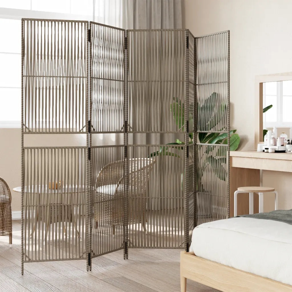Divisorio per Ambienti | Divider per stanze | Paravento a 5 Pannelli Grigio in Polyrattan