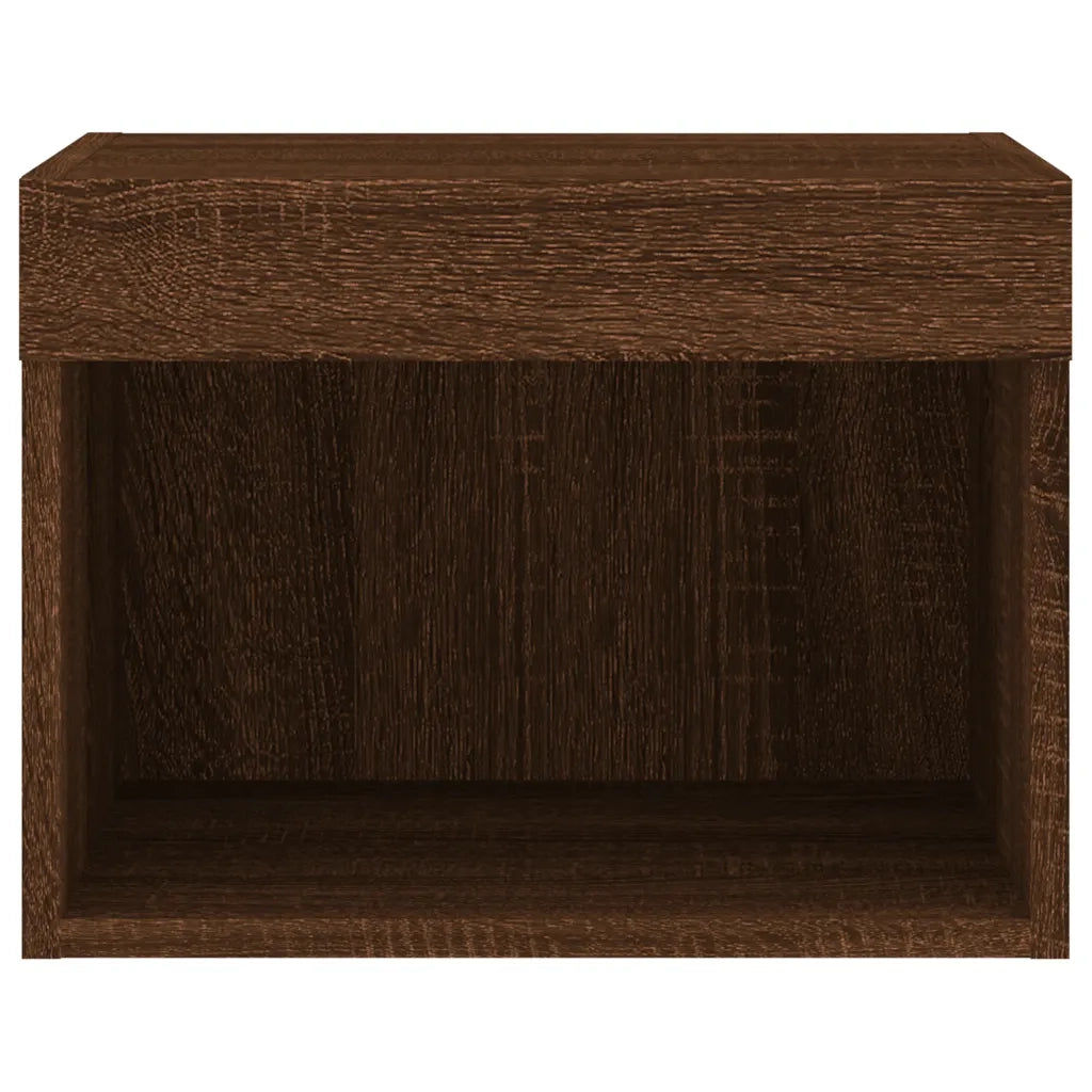 Set di 2 Comodini | Armadio da Notte | Mobiletto da notte con Luci LED a Parete Rovere Marrone