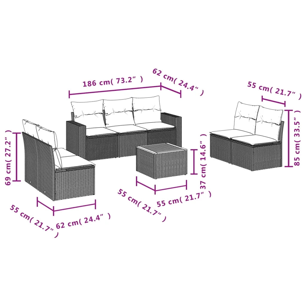 Set Divano da Giardino 8 pz con Cuscini Grigio in Polyrattan 3224079