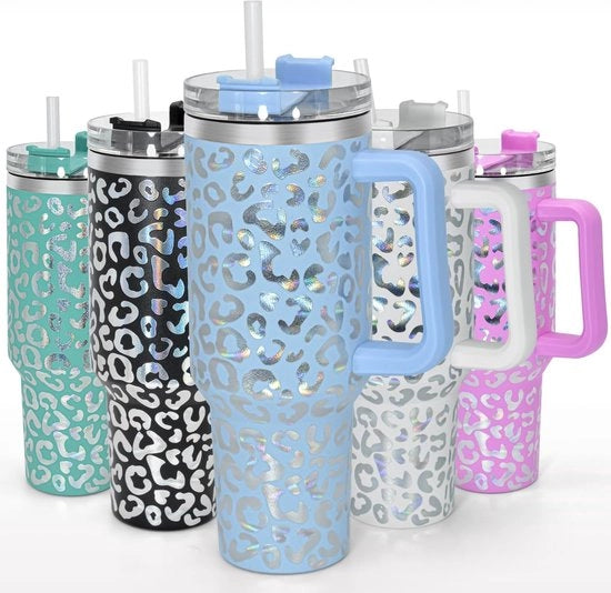 Tazze a Tumblers da 40 oz con Manubrio (Leopardo Blu...)