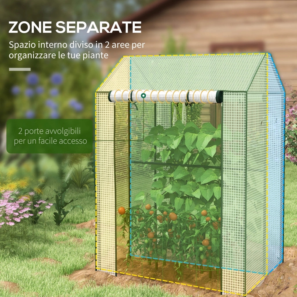 Serra da Giardino con Copertura in PE, 2 Zone Separate e Porte Avvolgibili, 100x80x150cm