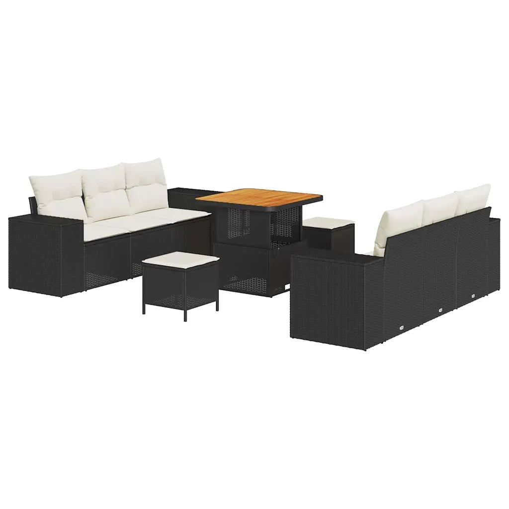 Set Divano da Giardino con cuscino 9 pcs Nero e Crema