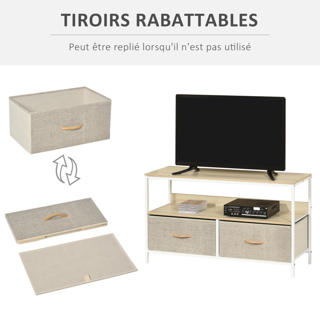 Mobile TV su Ruote con Cassetti ¨C Minimal ¨C Grigio Legno Naturale Metallo Bianco 120x30x46