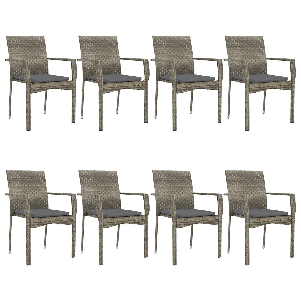 Set da Pranzo Giardino 9pz con Cuscini Nero e Grigio Polyrattan 3185142