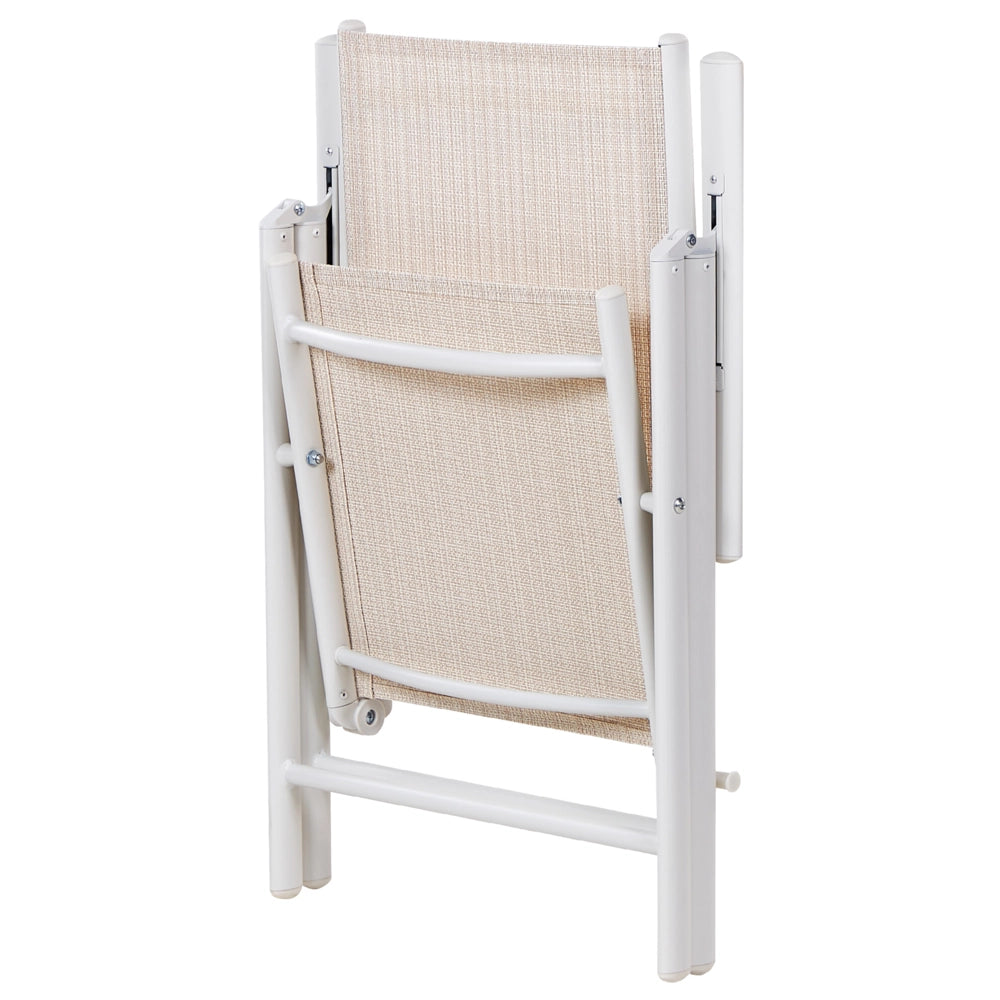 Set di 6 sedie da giardino in tessuto beige struttura in alluminio bianco pieghevole reclinabile