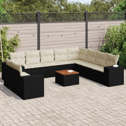 Set Divani da Giardino 11 pz con Cuscini in Polyrattan Nero