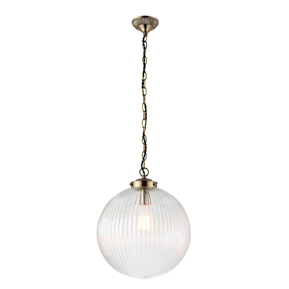Lampada a sospensione retro ottone anticato vetro Ø35 E27