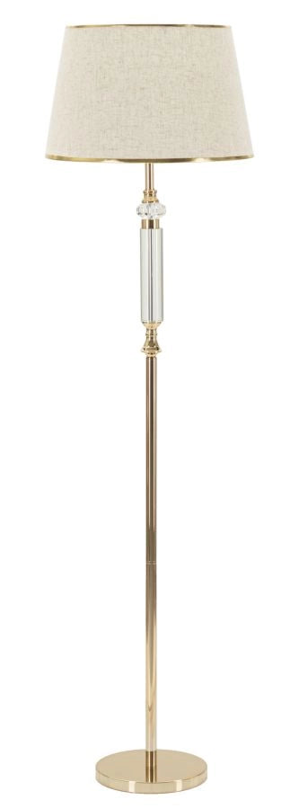 Lampada da Terra Praga Glam 165cm - Piantana in metallo dorato con applicazioni trasparenti e paralume in tessuto beige - 40W E27