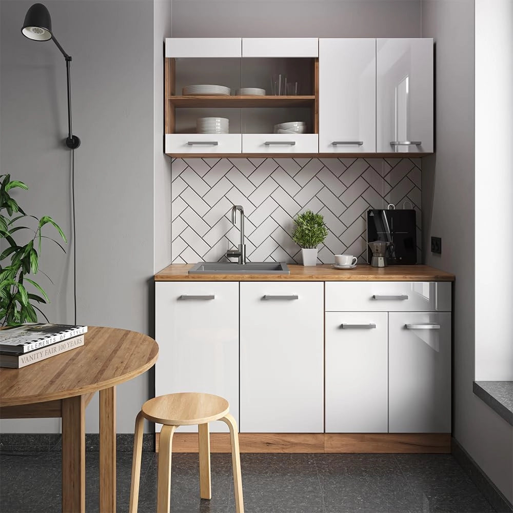 Frontale cucina R-Line, Bianco lucido, 59.6 x 71.3 cm frontale del mobile per mobile forno a mezza altezza, adatto per armadi da cucina R-Line per un montaggio semplice