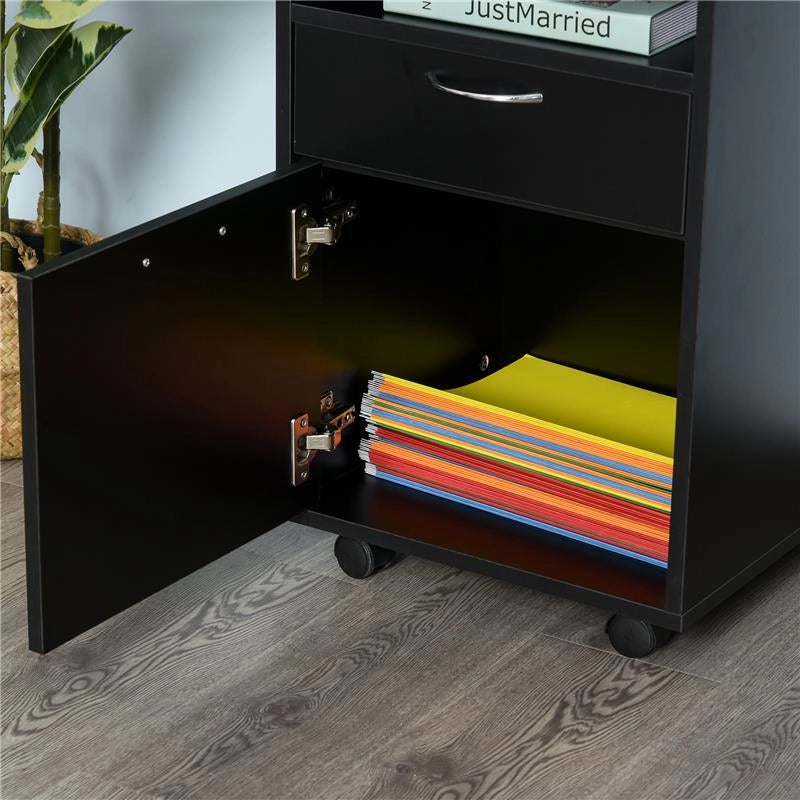 CASSETTIERA PORTADOCUMENTI DA UFFICIO CON RUOTE E 2 CASSETTI IN LEGNO NERO