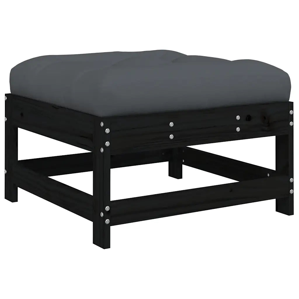 Poggiapiedi da Giardino con Cuscino Legno Massello di Pino Nero 825559