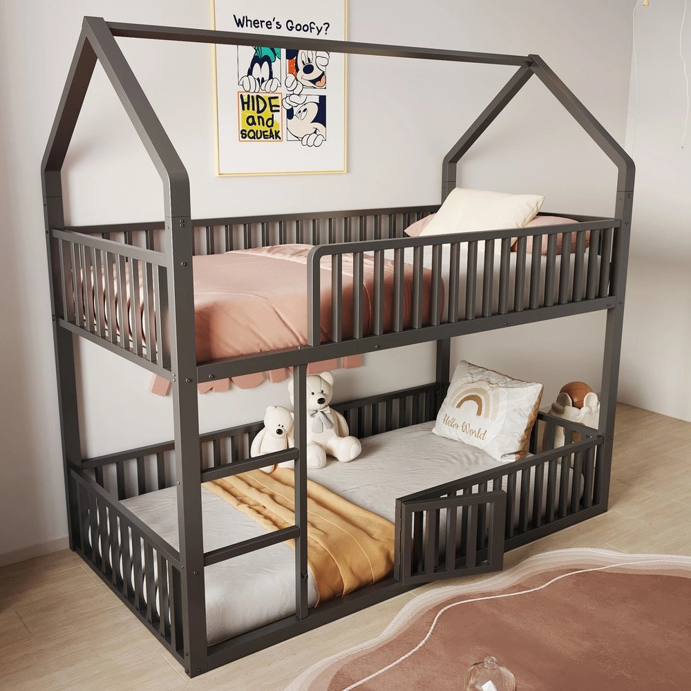 Letto a Castello Bambini con Scala e Porta ¨C Xylo ¨C Metallo Nero 90x200