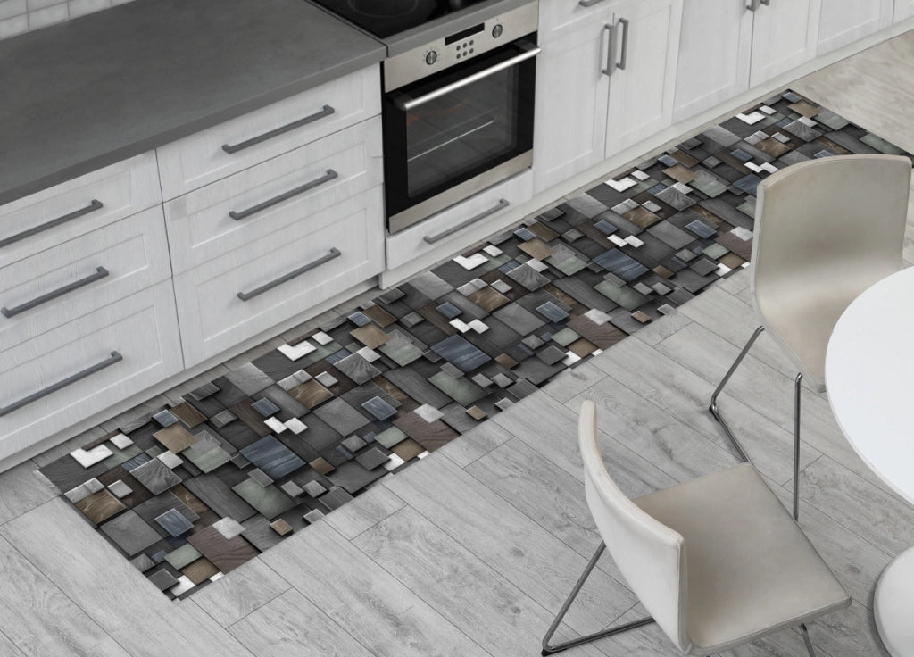 Tappeto Passatoia Cucina Antiscivolo Con Stampa Digitale Dis.Quadri 3D Grigio - 50x280 - Quadri Grigio