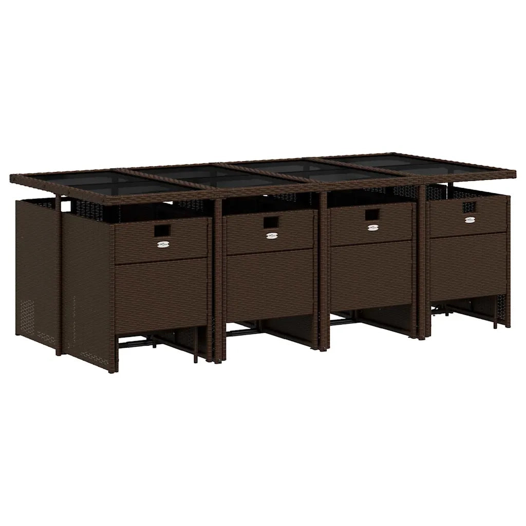 Set da Pranzo da Giardino 13pz con Cuscini Marrone Polyrattan 3210621