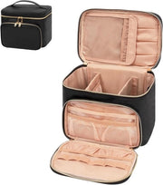 Borsa Organizzatore per Trucco con Comparto per Pennelli per Donne e Ragazze - Stile e Portatile con Maniglia e Divisore (Nero)