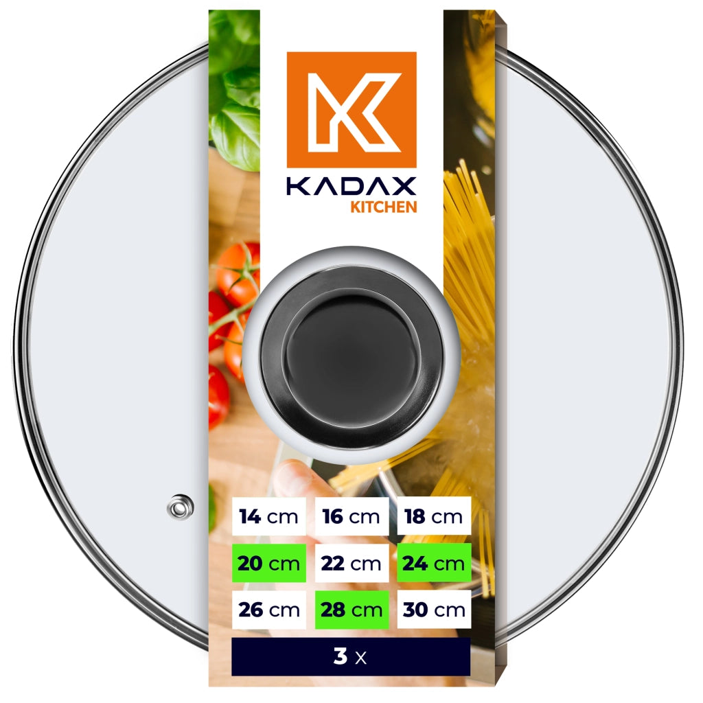 Set di coperchi in vetro KADAX resistenti al calore per pentole e padelle da 20/24/28 cm.