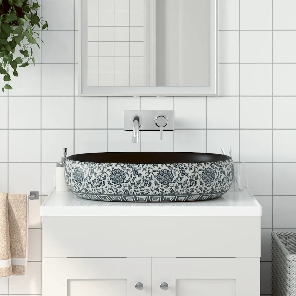 Lavabo da Appoggio Nero e Blu Ovale 59x40x14 cm Ceramica CFW7310105