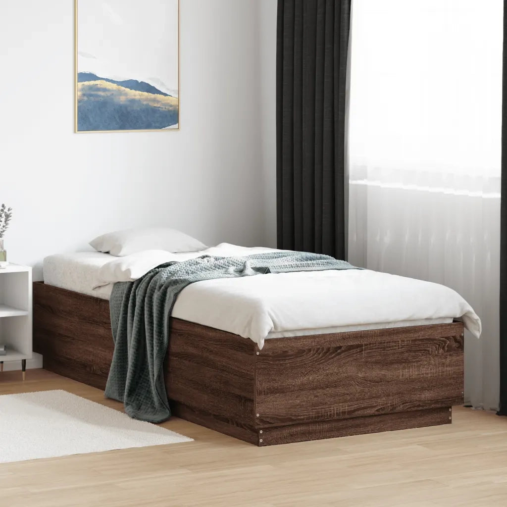 Letto singolo | Letto per adulti | Giroletto Luci LED Rovere Marrone 100x200 cm Legno Multistrato