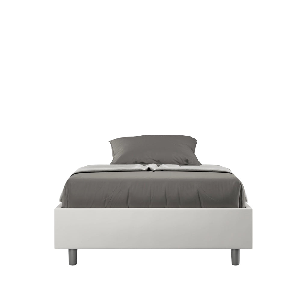 BS COM Letto una piazza e mezza con rete imbottito 120x190 similpelle bianco