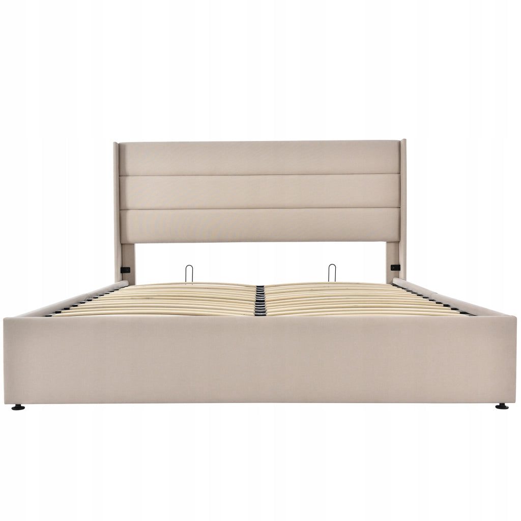 Letto imbottito con idraulica 160x200 beige (con materasso) - Xylo