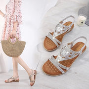 Sandali estivi per donna - estate - aperto - T-Bar - disegno fiorale - scarpe piatte - adatto a giacche estive - rosa
