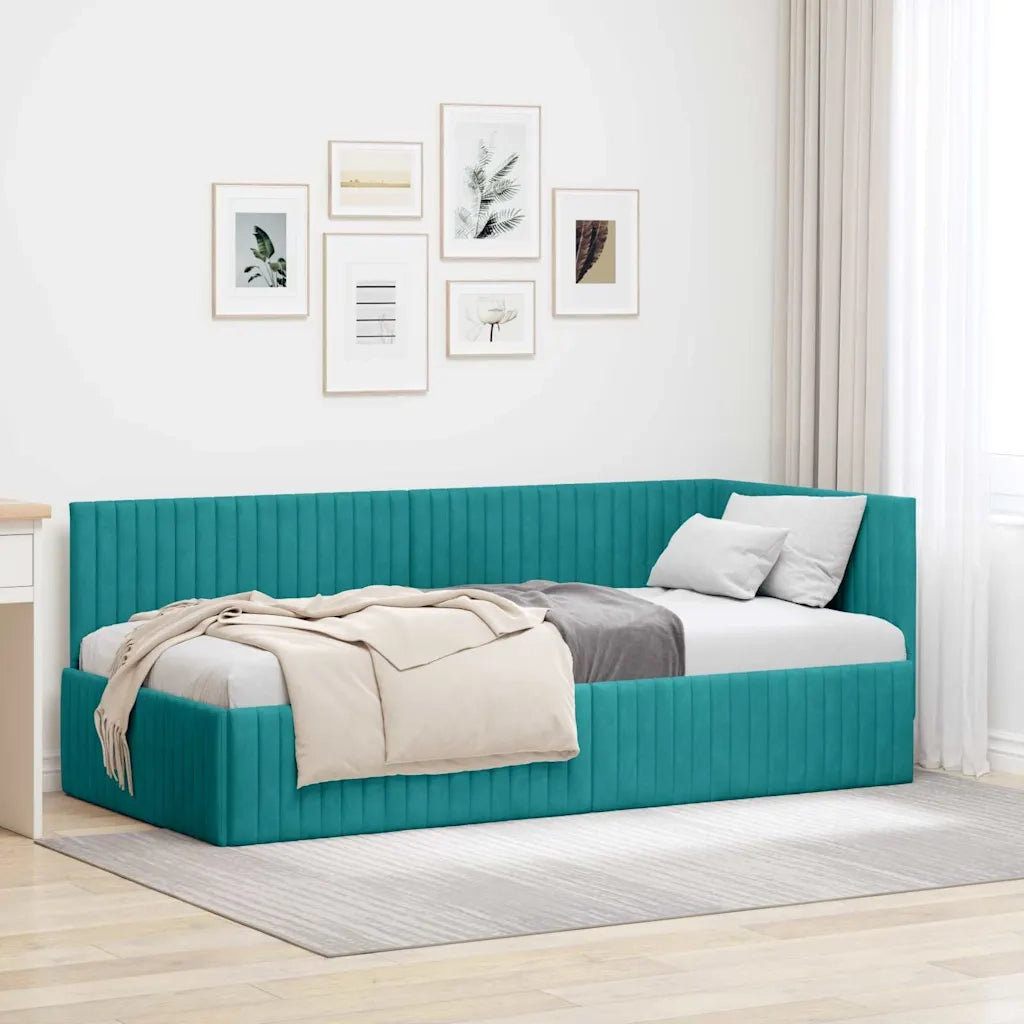 Cornice del letto ad angolo Turchese 90 cm x 190 cm Velluto 42016264