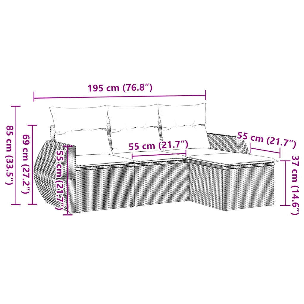 Set Divani da Giardino 4 pz con Cuscini Nero in Polyrattan