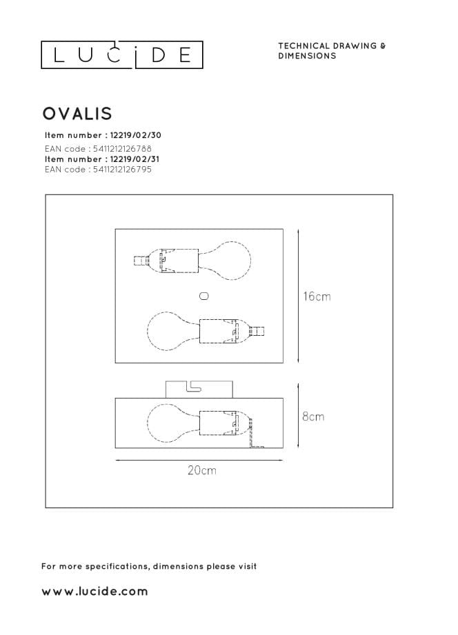 Applique Lucide Ovalis bianca 2xE14 max 9W 12219/02/31