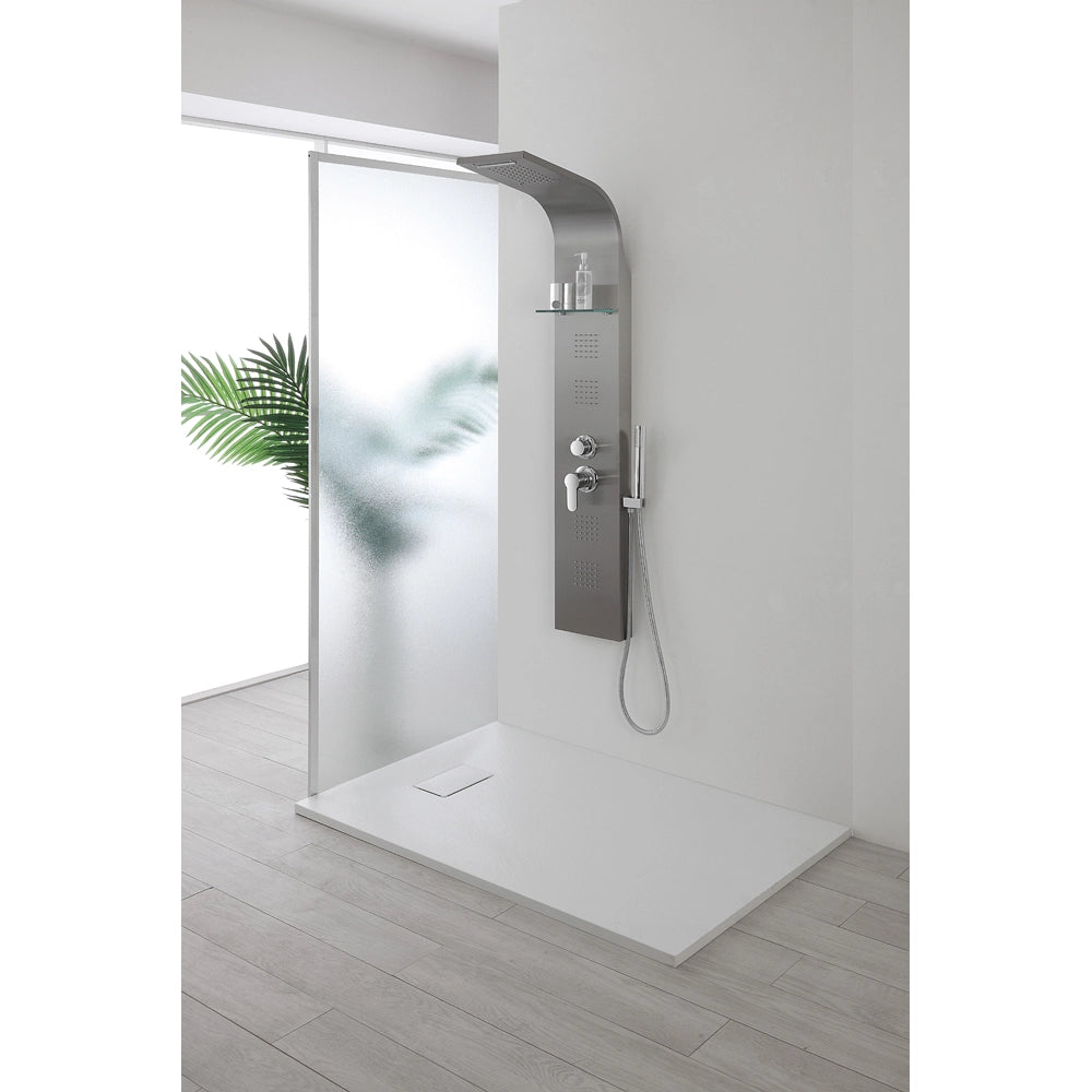COLONNA PANNELLO DOCCIA IN ACCIAIO SATINATO H.150x22x45cm 4 FUNZIONI "NEW YORK" FERIDRAS