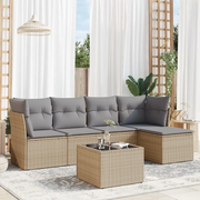 Set Divano da Giardino 6 pz con Cuscini Beige in Polyrattan