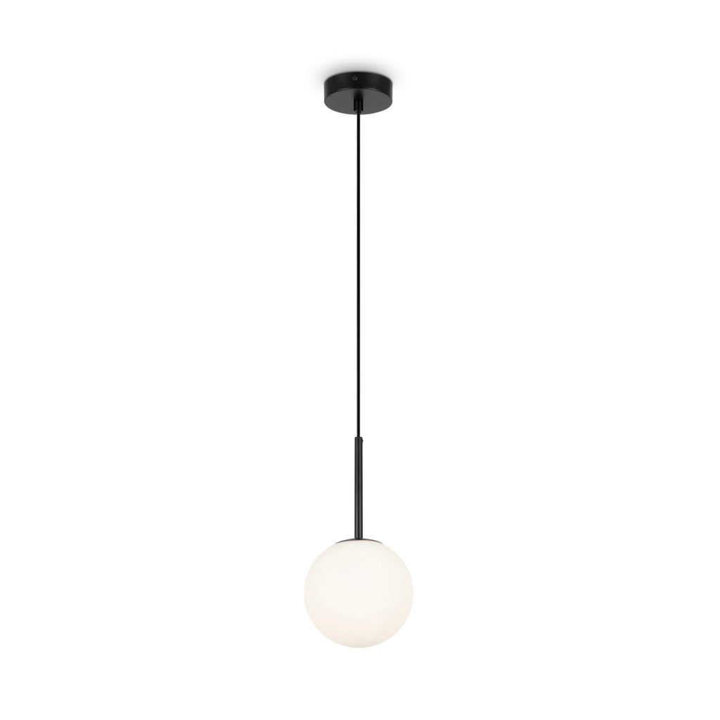 Maytoni Lampadario Minimal Basic Form Piccola 1 luce E14 nero metallo diffusore vetro bianco