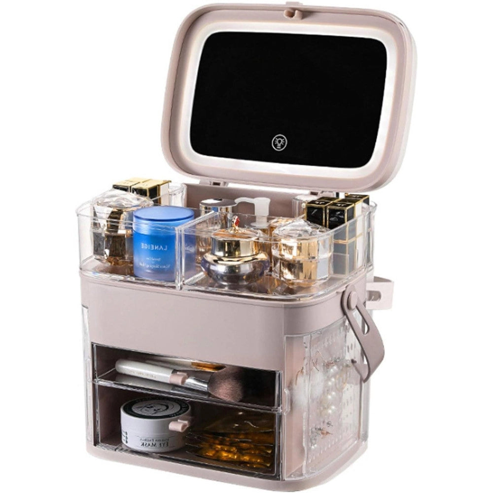Trade Shop - Organizer Beauty Case Porta Trucco Accessori Gioielli Con Specchio Led Cassetti -