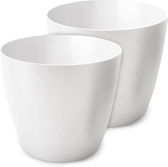 Set di vasi decorativi in plastica per piante grandi e piccole da 2 - vaso per erbe bianco - diametro 20 cm