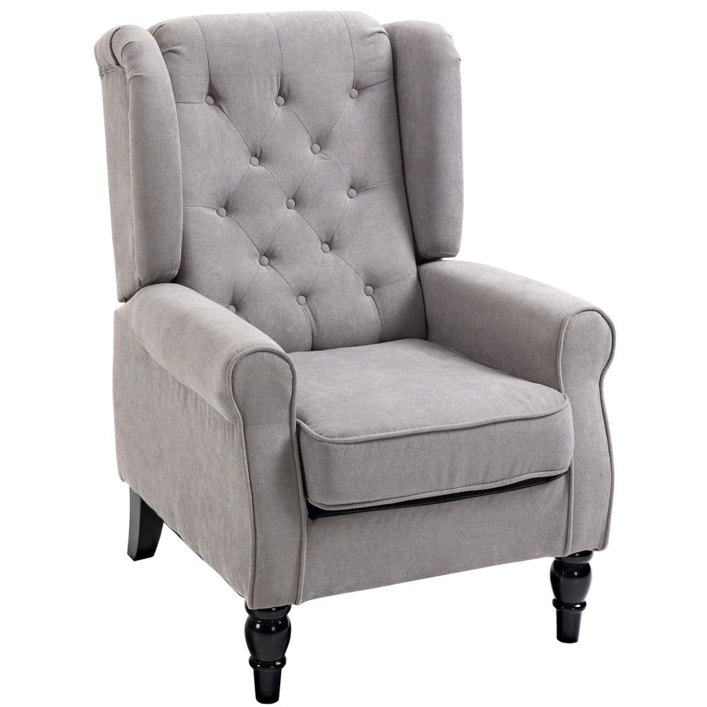 Poltrona con Braccioli e Orecchie ¨C Xylo ¨C Tessuto Grigio con Cuscino e Gambe in Legno