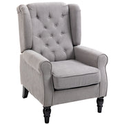 Poltrona con Braccioli e Orecchie ¨C Xylo ¨C Tessuto Grigio con Cuscino e Gambe in Legno
